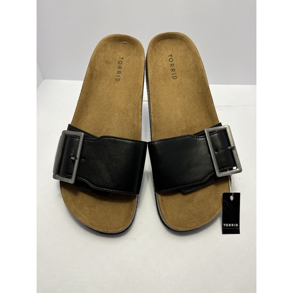 NWT Torrid Black Slide Sandal Size 9.5 WW Wide With Buckle - Picture 1 of 7
